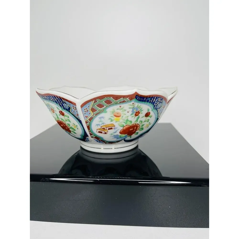 Bowl Miyako Porcelain Lotus Imari Ware Handcrafted Japan 7in Home Decor - Picture 3 of 8